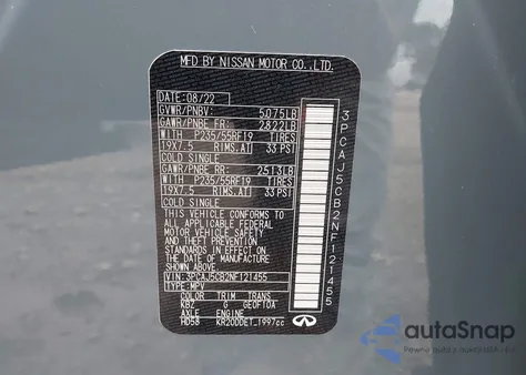 2022 Infiniti Qx50 Essential Awd из США, поврежденный, VIN 3PCAJ5CB2NF121455